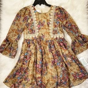 Girls Boho floral and lace dress